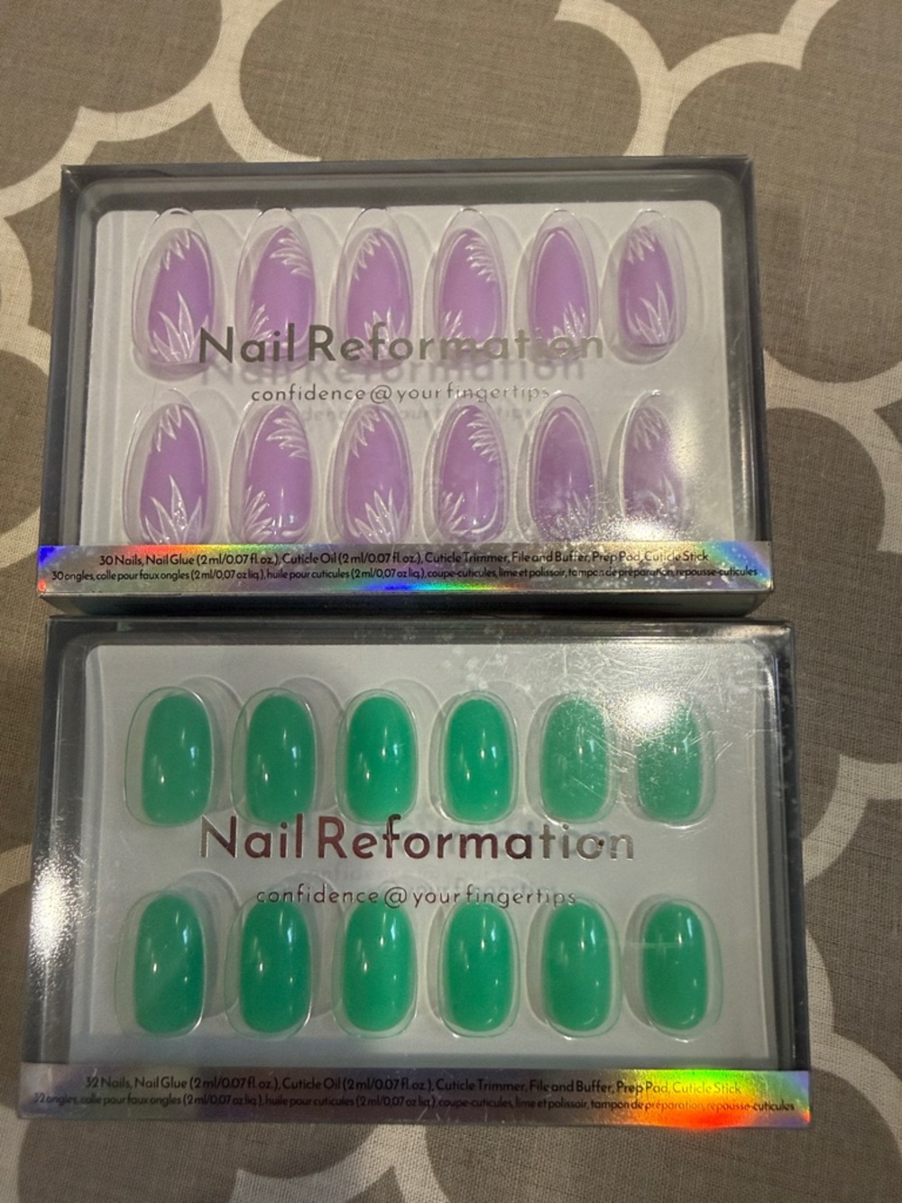 Nail Reformation Press-On Nail Sets — Lavender Feather & Mint Green